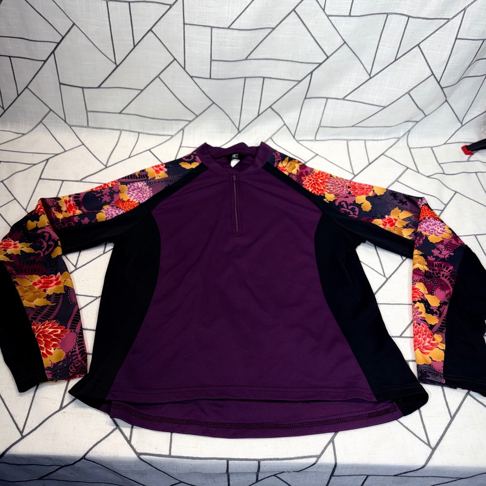 Canari Cycling Jersey XL Purple Floral Long Sleeve Quarter Zip Back Pockets